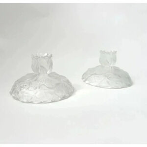 Fenton Floral Lily Crystal Set of Two Petal Velvet Matte Vintage Candle Holders